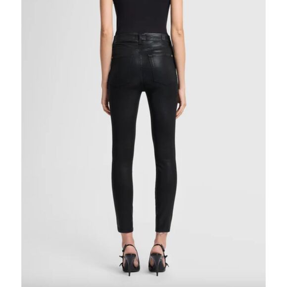 7 FOR ALL MANKIND B(air) High Waist Ankle Skinny Pant Coated Black Sz27 - Picture 2 of 7